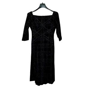 Vintage Black Wool Lined 50-60s Cocktail Dress W/Sparkly Ribbon Detail,  XS